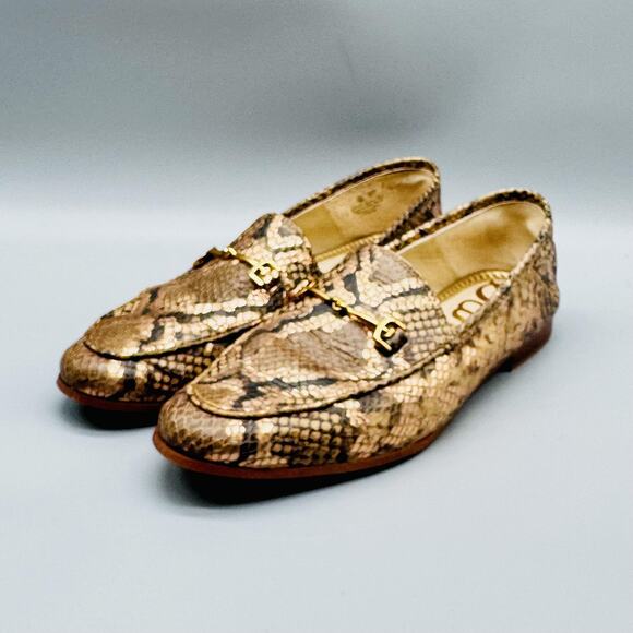 Sam Edelman Shoes Women 7 Brown Leather Loraine Horsebit Loafer Snake Print Flat - Picture 4 of 13